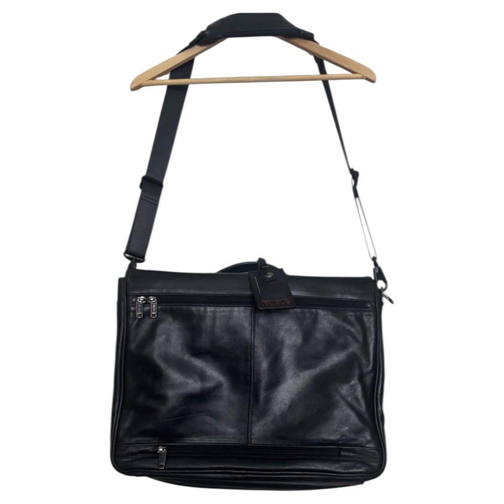TUMI Alpha Leather Messenger Briefcase Laptop Bag 96141D4 Black